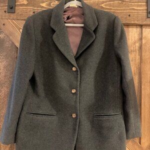 Vintage Esprit Jacket Blazer flannel Gray Wool Blend Womens 1980's Satin Lined L